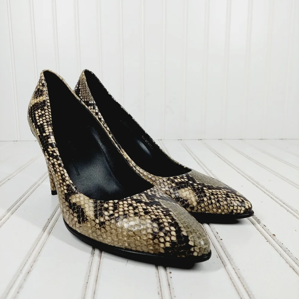 Ecco Snake Print Pointed Toe Slip On Heels Pumps i607 - Picture 4 of 10